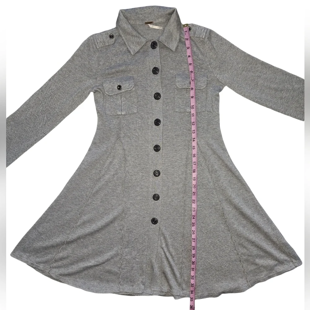 Free People Gray Military Button Front Fit & Flare Sweater Dress Jacket Sz S - Picture 9 of 16